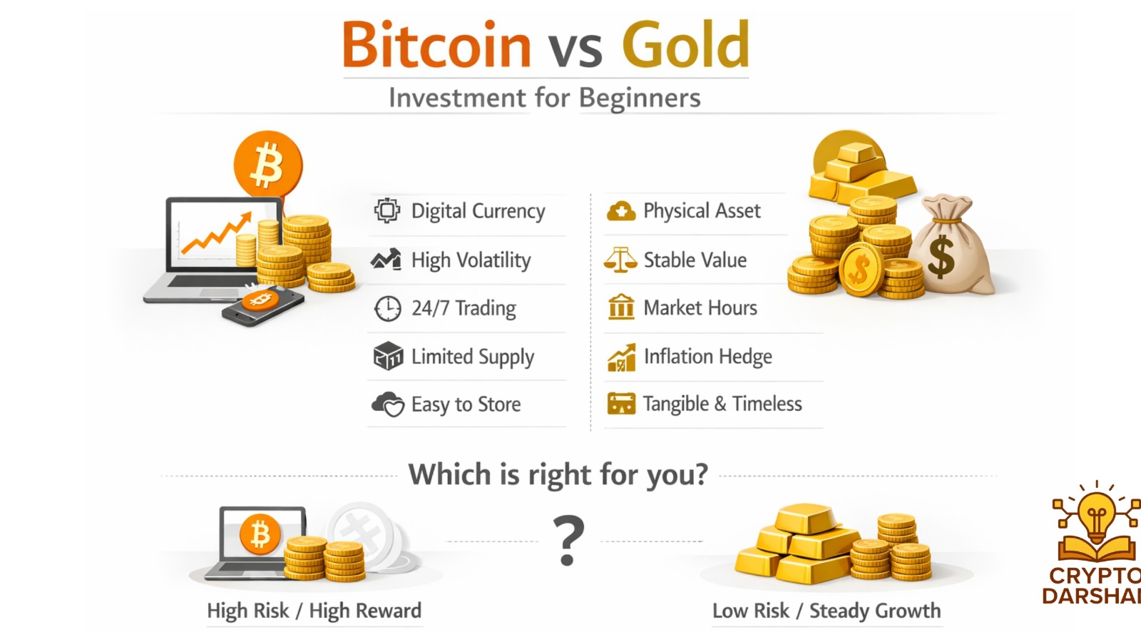 Bitcoin vs Gold Investment for Beginners.