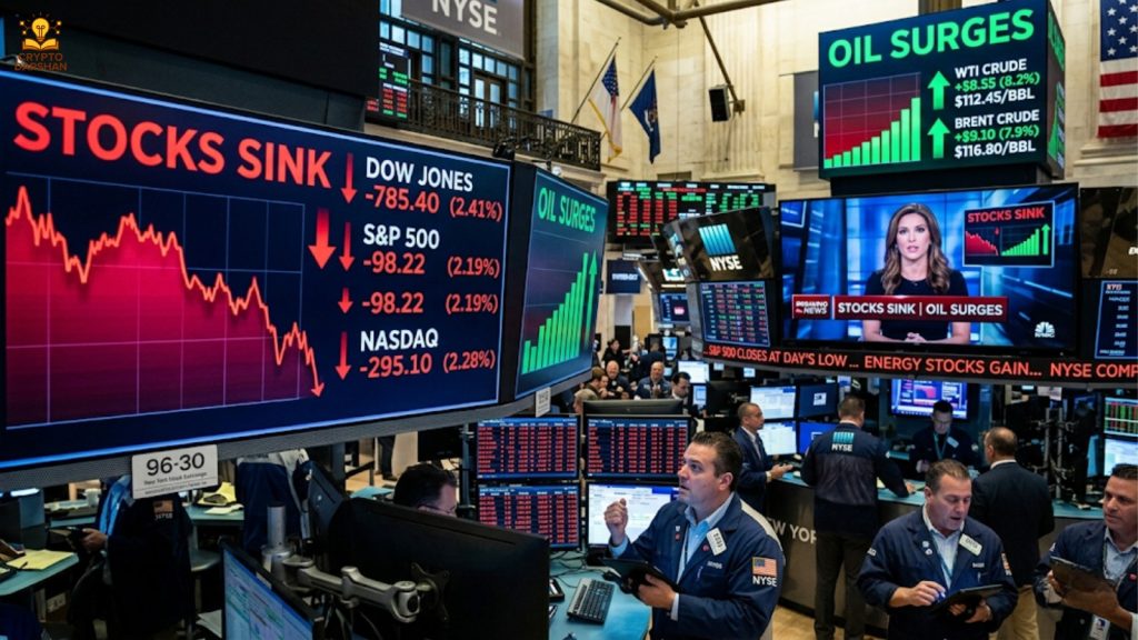 Stocks Sink, Oil Surges