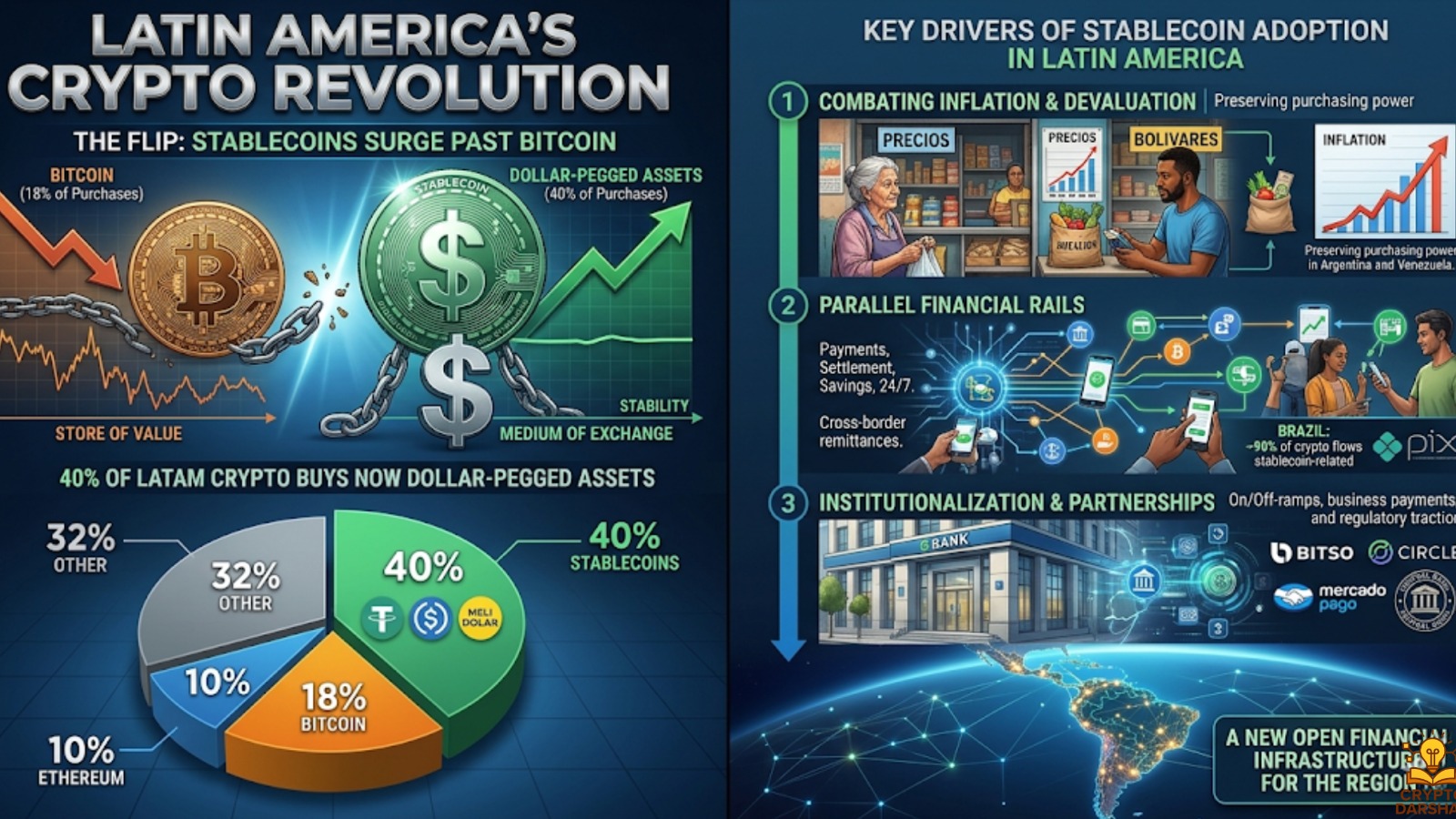 Stablecoins Surge Past Bitcoin: 40% of LatAm Crypto Buys Now Dollar-Pegged Assets