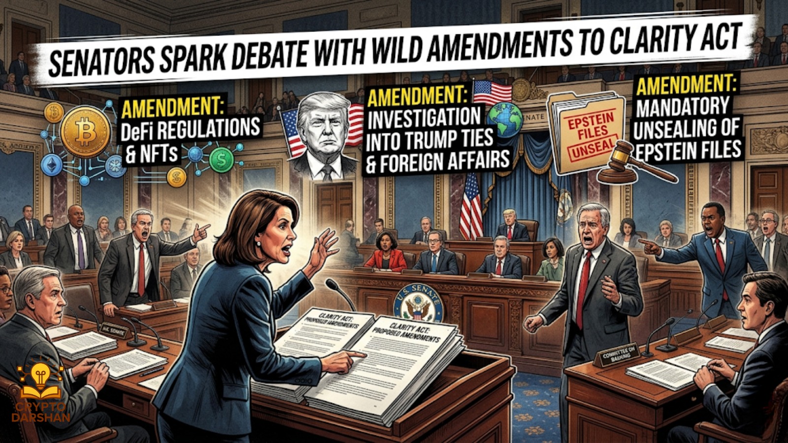 US Senators Spark Debate with Wild Amendments to CLARITY Act: DeFi, Trump Ties, and Epstein Files