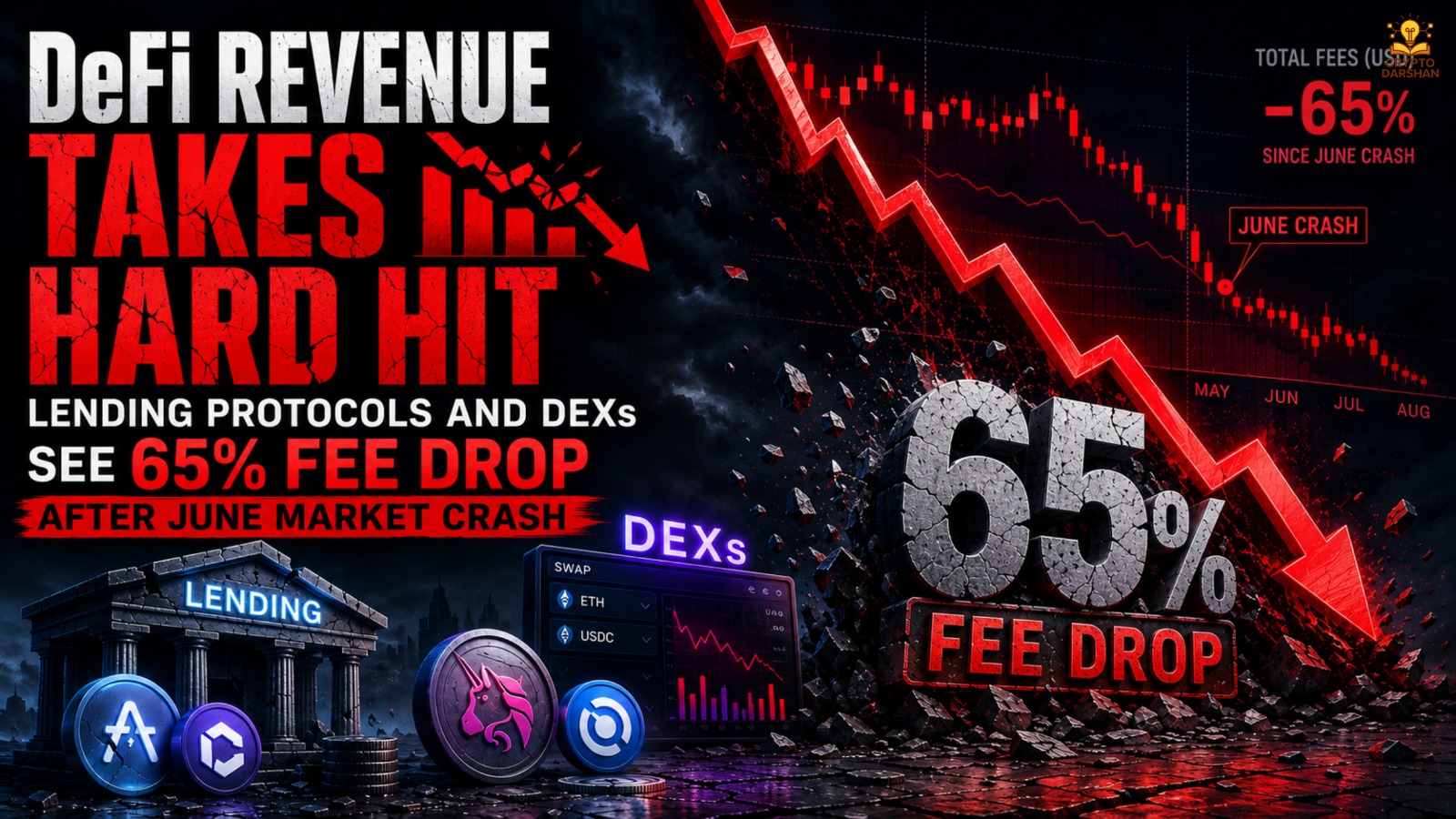 DeFi Revenue Takes Hard Hit: Lending Protocols and DEXs See 65% Fee Drop After June Market Crash
