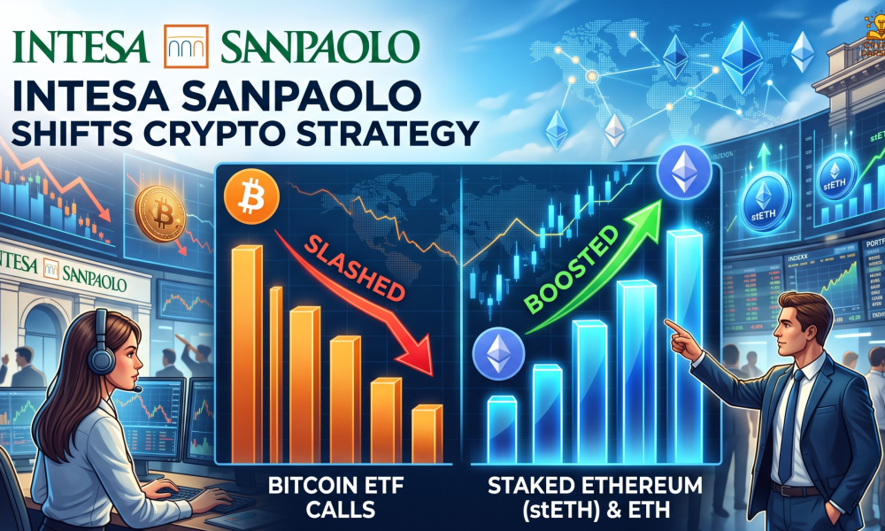 Intesa Sanpaolo Shifts Crypto Strategy Slashes Bitcoin ETF Calls, Boosts Staked Ethereum