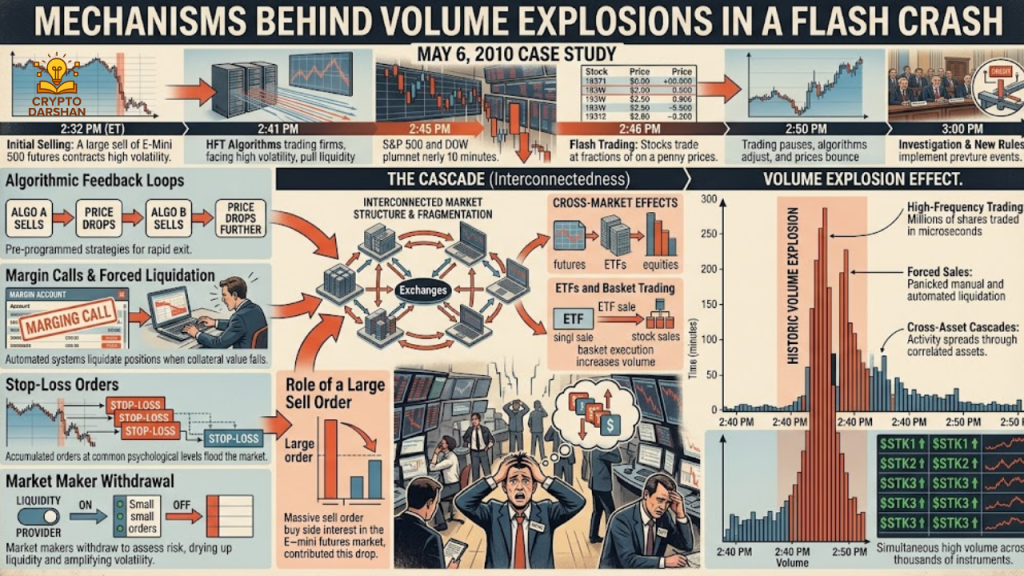 Why flash crashes trigger volume explosions