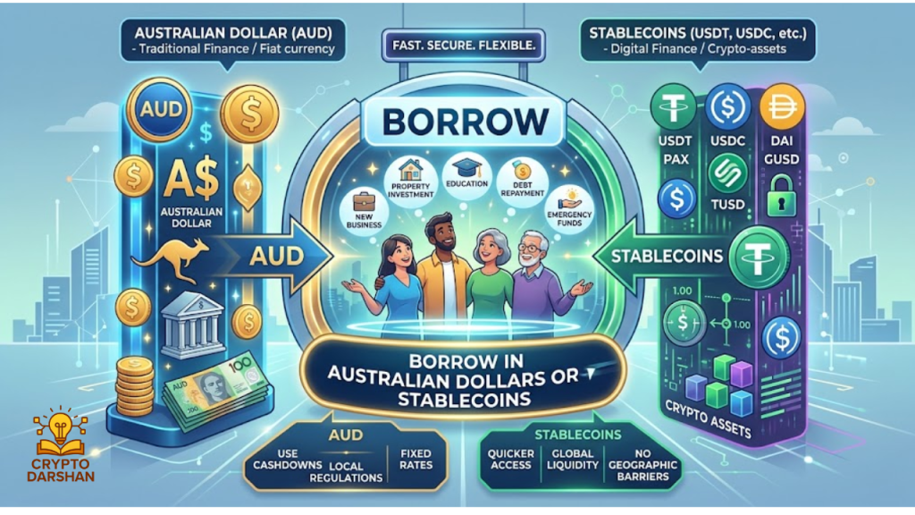 Borrow in Australian Dollars or Stablecoins