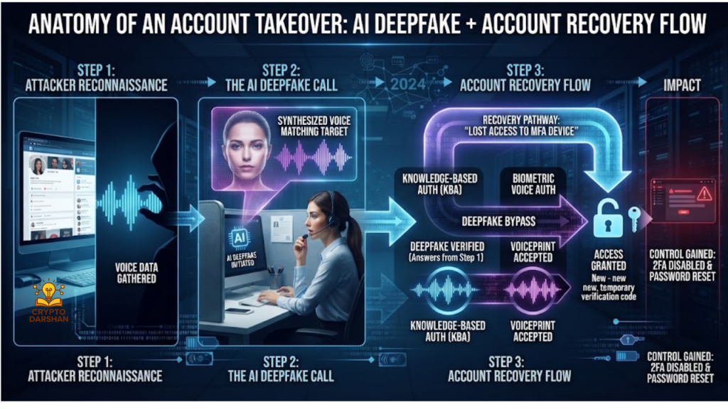 How the attacker got in: AI deepfake + account recovery flow