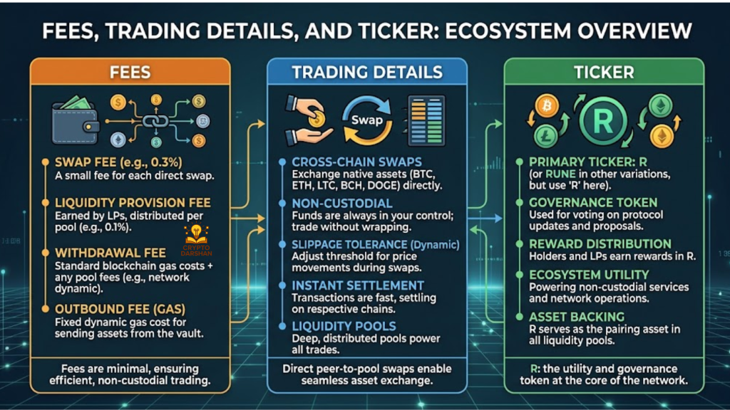 Fees, trading details, and ticker